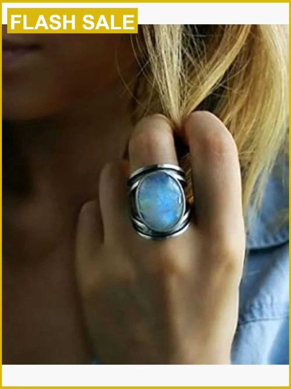Vintage Silver Moonstone Ring Wedding Bridal Jewelry US 6